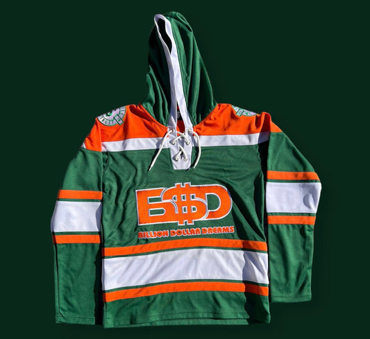 Green, Orange, and White Hockey Jersey